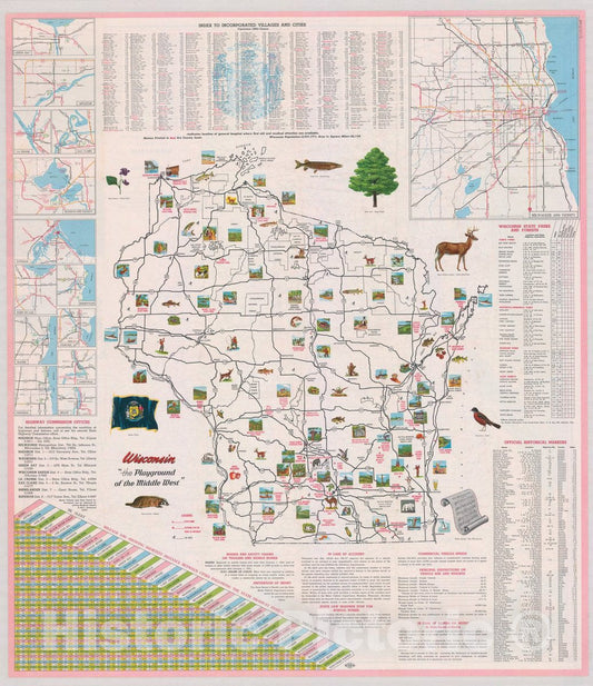 Map : Wisconsin 1963, Official highway map of Wisconsin, Antique Vintage Reproduction