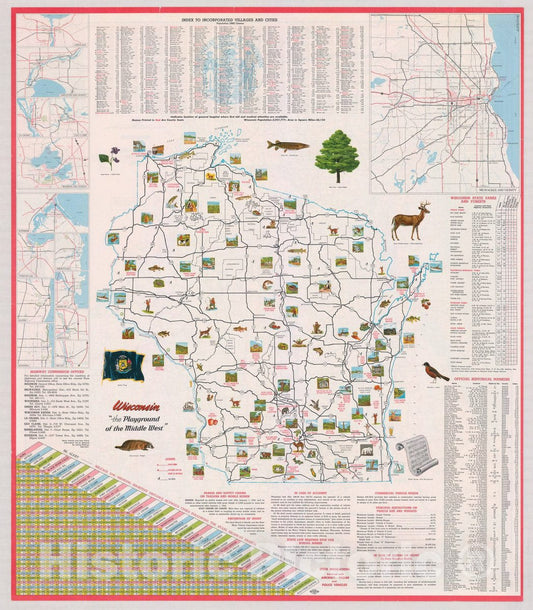 Map : Wisconsin 1964, Official highway map of Wisconsin, Antique Vintage Reproduction