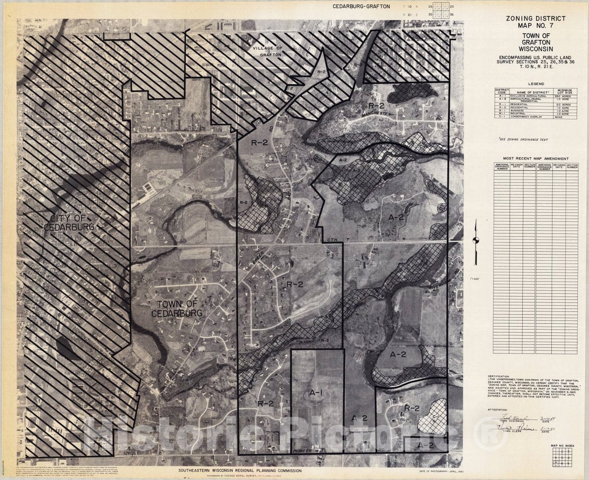 Map : Grafton, Wisconsin 1984 8, Zoning District map ... Town of Grafton, Wisconsin, Antique Vintage Reproduction