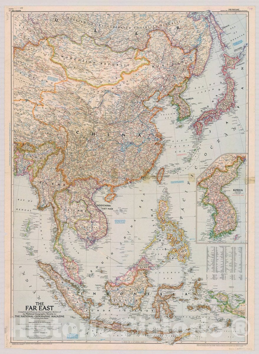 Map : Far East 1952, The Far East , Antique Vintage Reproduction
