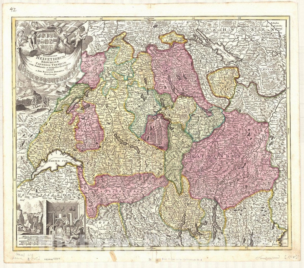 Map : Switzerland 1715, Potentissimae Helvetiorum Reipublicae cantones tredecim cum foederatis et subjectis provinciis , Antique Vintage Reproduction