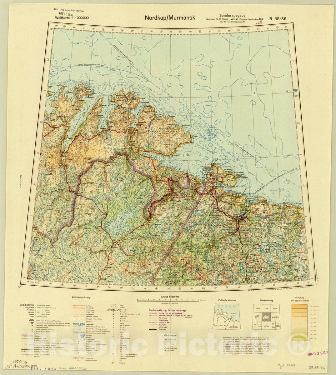 Map : Murmansk, Russia 1942, Nordkap, Antique Vintage Reproduction