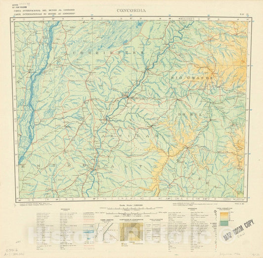 Map : Concordia, Argentina 1952, Carta Internacional del Mundo al 1.000.000 Concordia S.H. 21, Antique Vintage Reproduction
