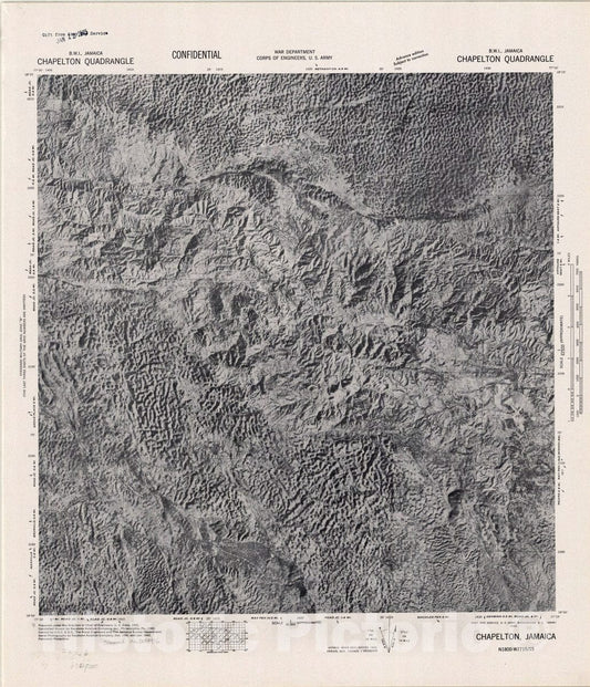Map : Chapelton quadrangle, Jamaica 1942, Jamaica B.W.I. 1:62,500, Antique Vintage Reproduction