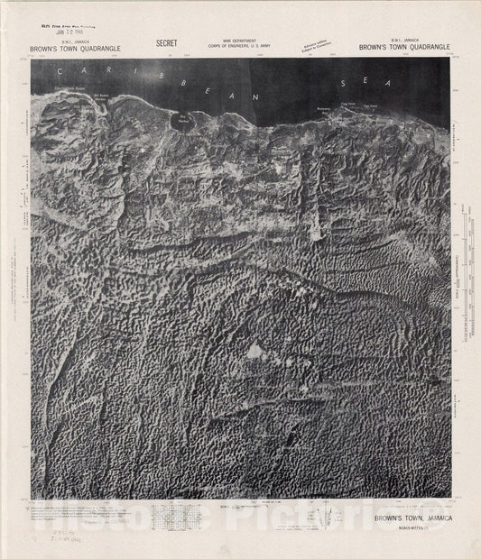 Map : Brown's Town quadrangle, Jamaica 1942, Jamaica B.W.I. 1:62,500, Antique Vintage Reproduction