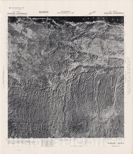 Map : Duncans quadrangle, Jamaica 1942, Jamaica B.W.I. 1:62,500, Antique Vintage Reproduction