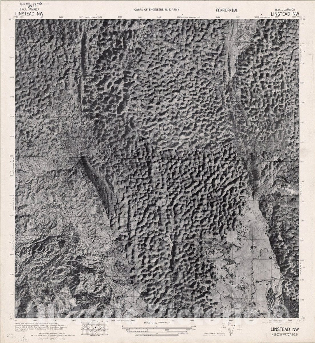 Map : Linstead NW, Jamaica 1942, Jamaica B.W.I. 1:62,500, Antique Vintage Reproduction
