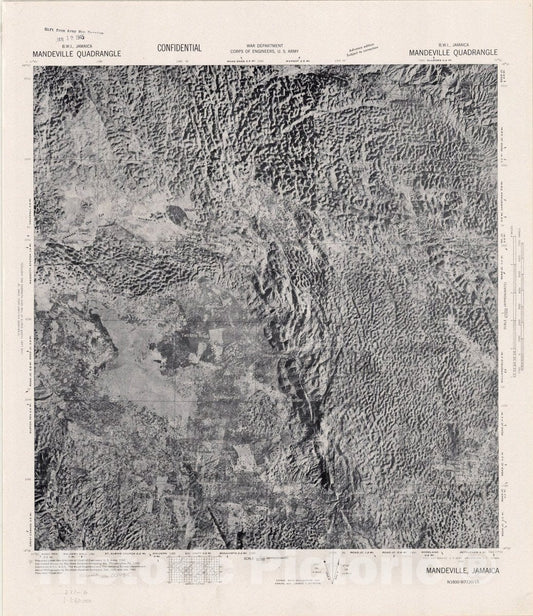 Map : Mandeville quadrangle, Jamaica 1942, Jamaica B.W.I. 1:62,500, Antique Vintage Reproduction