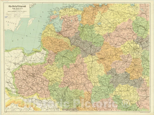 Map : Baltic States region 1915?, The Daily Telegraph war map no. 17 [of Poznan, St. Petersburg, Moscow and Kiev] , Antique Vintage Reproduction