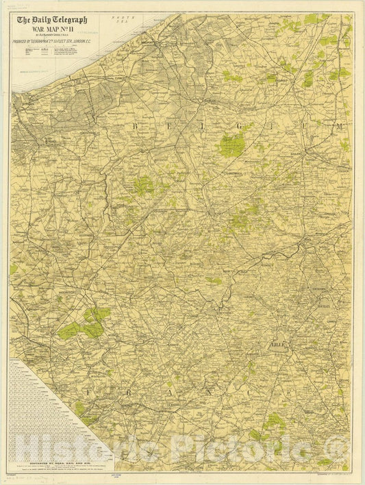 Map : Western Front 1915, Daily Telegraph war map no. 11 [of the British front] , Antique Vintage Reproduction