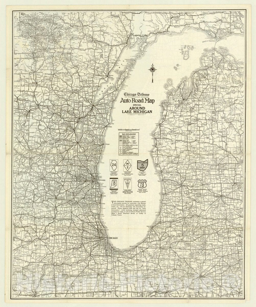 Map : Chicago, Illinois 1927 1, 1927 special detailed road map of Chicagoland , Antique Vintage Reproduction