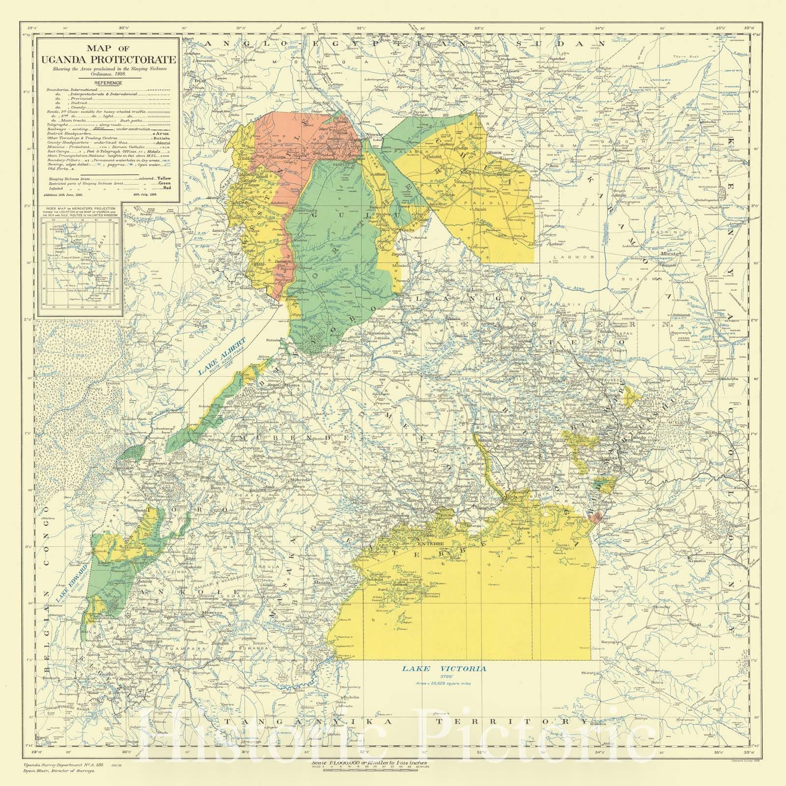 Map : Uganda 1929, Map of Uganda Protectorate , Antique Vintage Reproduction