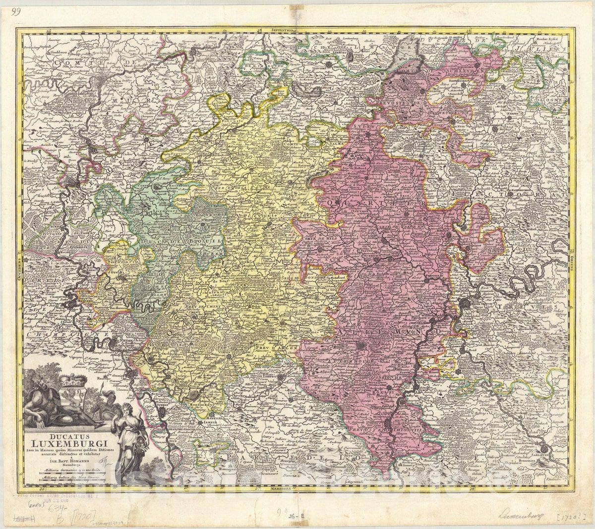 Map : Luxembourg 1730, Ducatus Luxemburgi tam in majores quam minores ejusdem ditiones accurate distinctus et exhibitus , Antique Vintage Reproduction