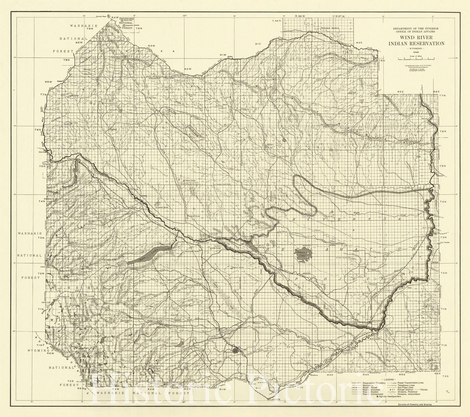 Map : Wind River Indian Reservation, Wyoming 1940, Wind River Indian Reservation, Wyoming 1940, Antique Vintage Reproduction