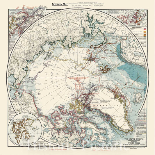 Map : North Pole 1907, The Arctic regions : showing explorations towards the North Pole , Antique Vintage Reproduction