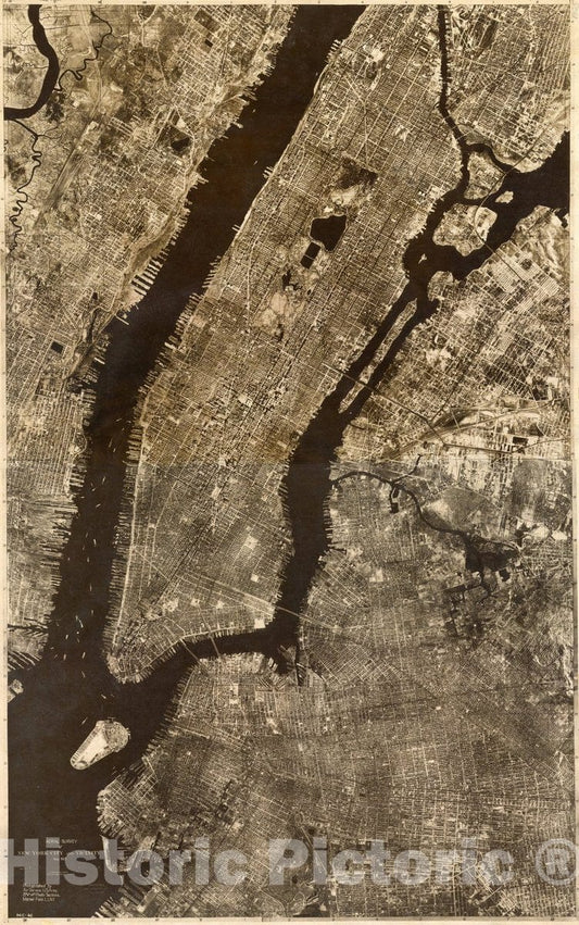 Map : New York City 1925, Aerial survey of New York City and vicinity, May 1925 , Antique Vintage Reproduction