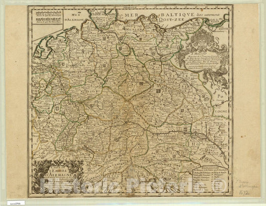 Map : Germany 1672, Carte de l'Empire d'Alemagne , Antique Vintage Reproduction