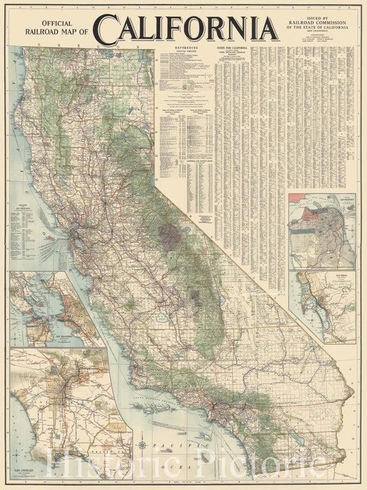 Map : California 1915, official railroad map, Official railroad map of California , Antique Vintage Reproduction