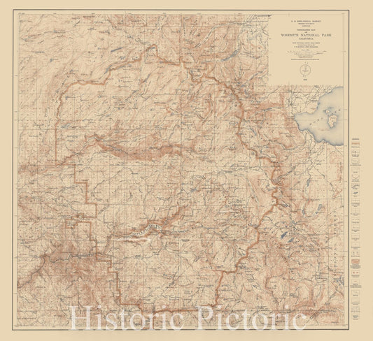 Map : Yosemite National Park (California) 1915, topographic map, Topographic map of Yosemite National Park, California , Antique Vintage Reproduction