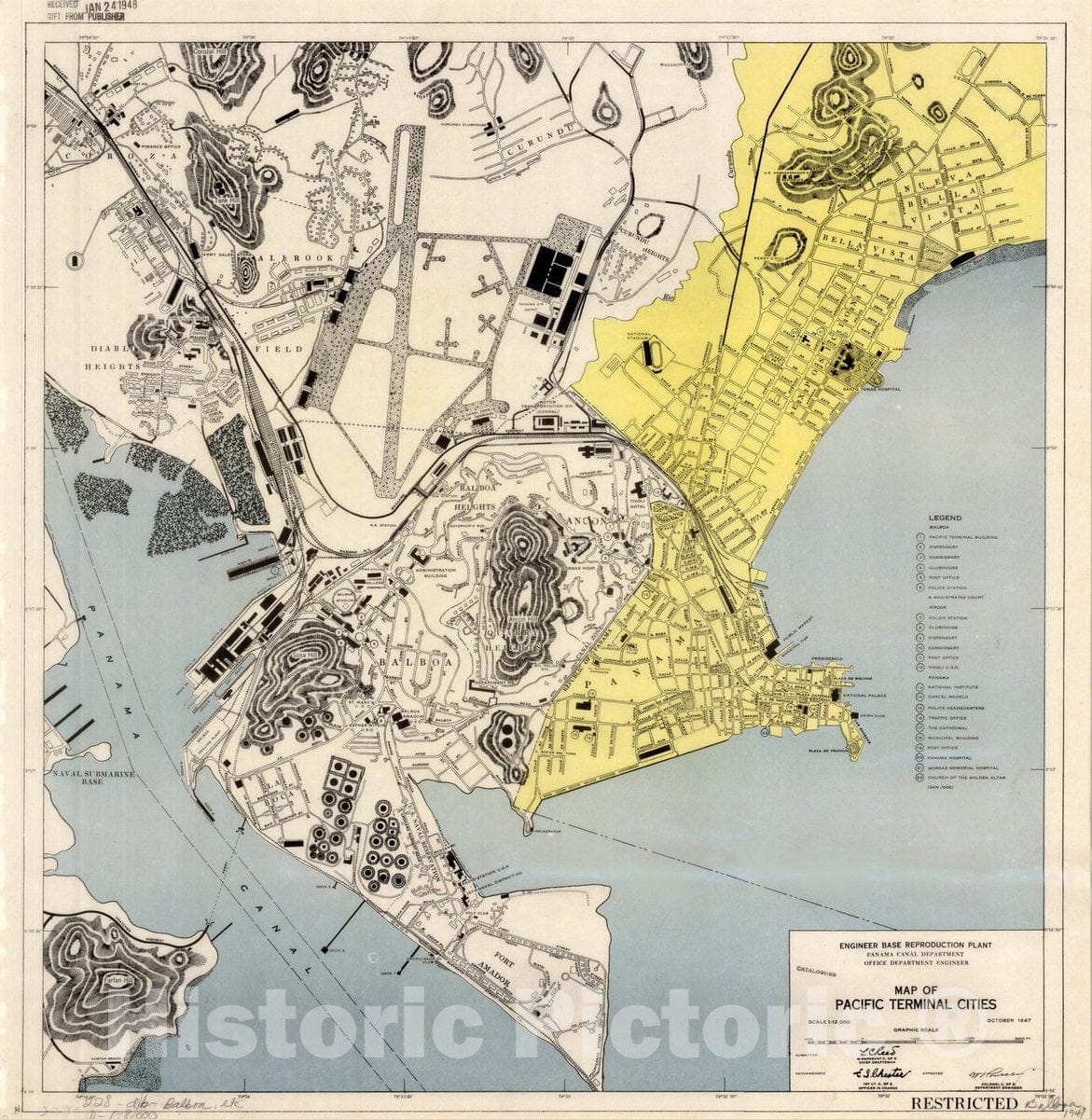 Map : Panama 1947, Map of Pacific terminal cities : [Panama City, Ancon, Balboa, and environs], Antique Vintage Reproduction