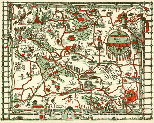 Map : Wyoming, USA 194-, Paint-brush map of Wyoming , Antique Vintage Reproduction