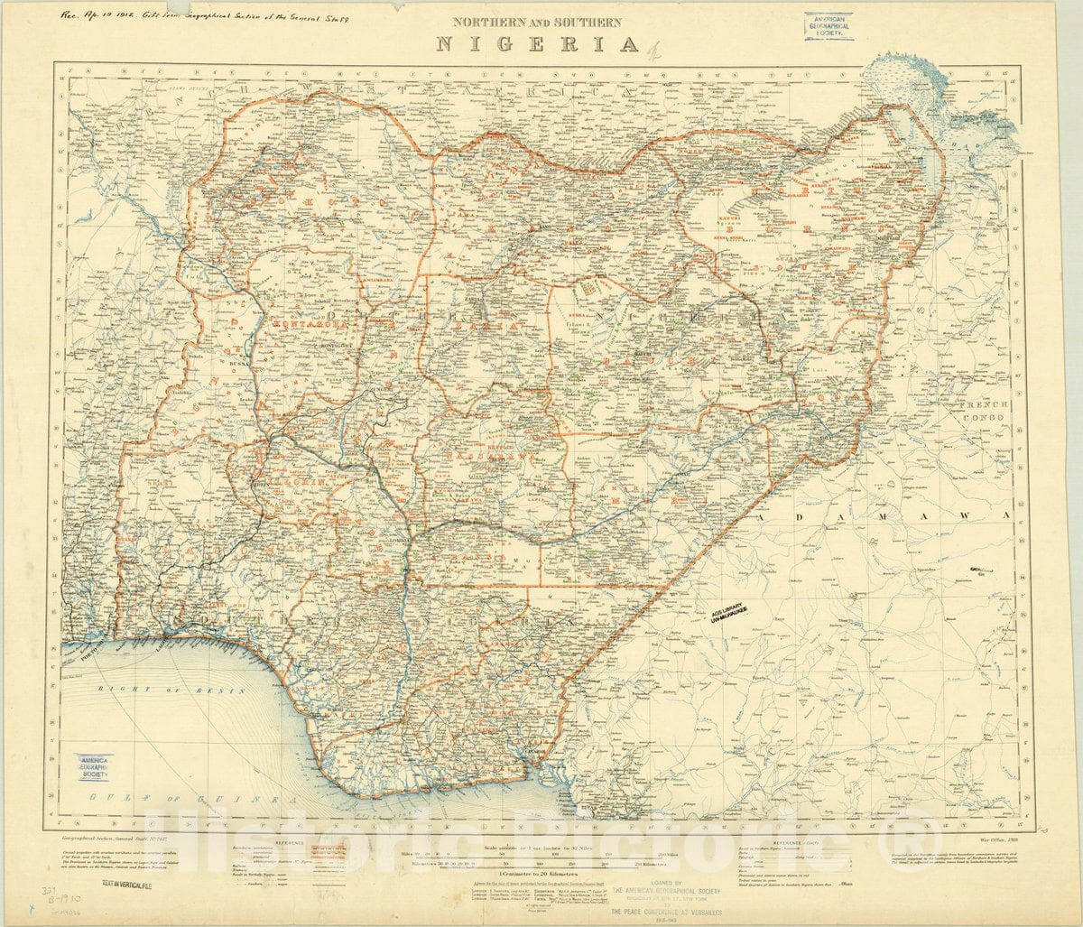 Map : Nigeria 1910, Northern and southern Nigeria , Antique Vintage Reproduction