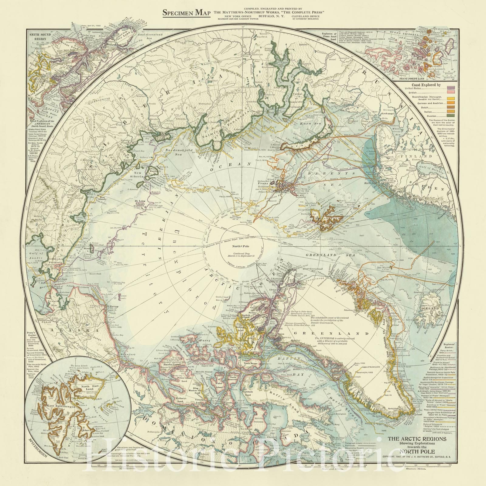 Map : Arctic regions 1907, The Arctic regions : showing explorations towards the North Pole , Antique Vintage Reproduction