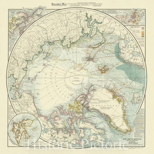 Map : Arctic regions 1907, The Arctic regions : showing explorations towards the North Pole , Antique Vintage Reproduction