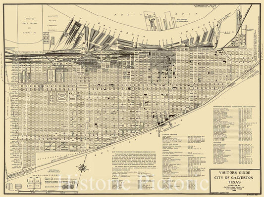 Map : Galveston Texas 1929, Visitors guide, city of Galveston, Texas , Antique Vintage Reproduction