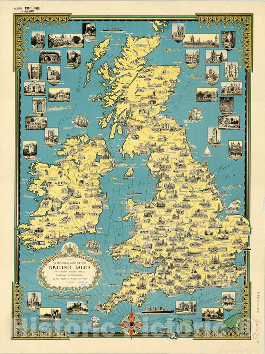 Map : British Isles [1939?], A pictorial map of the British Isles , Antique Vintage Reproduction