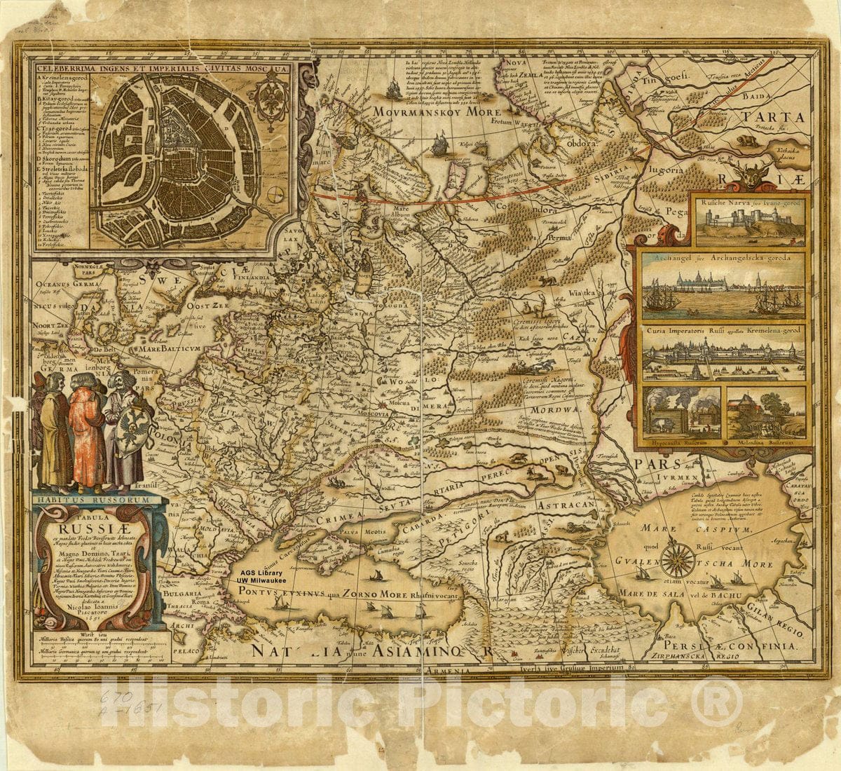 Map : Russia 1651, Tabula Russiae : ex mandato Foedor Borissowits delineata , Antique Vintage Reproduction