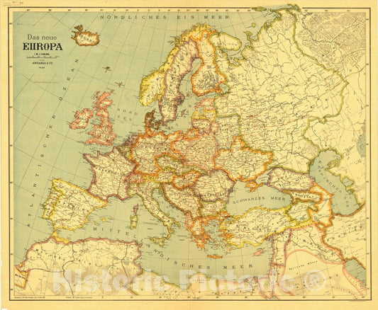 Map : Europe 1920, Das neue Europa , Antique Vintage Reproduction