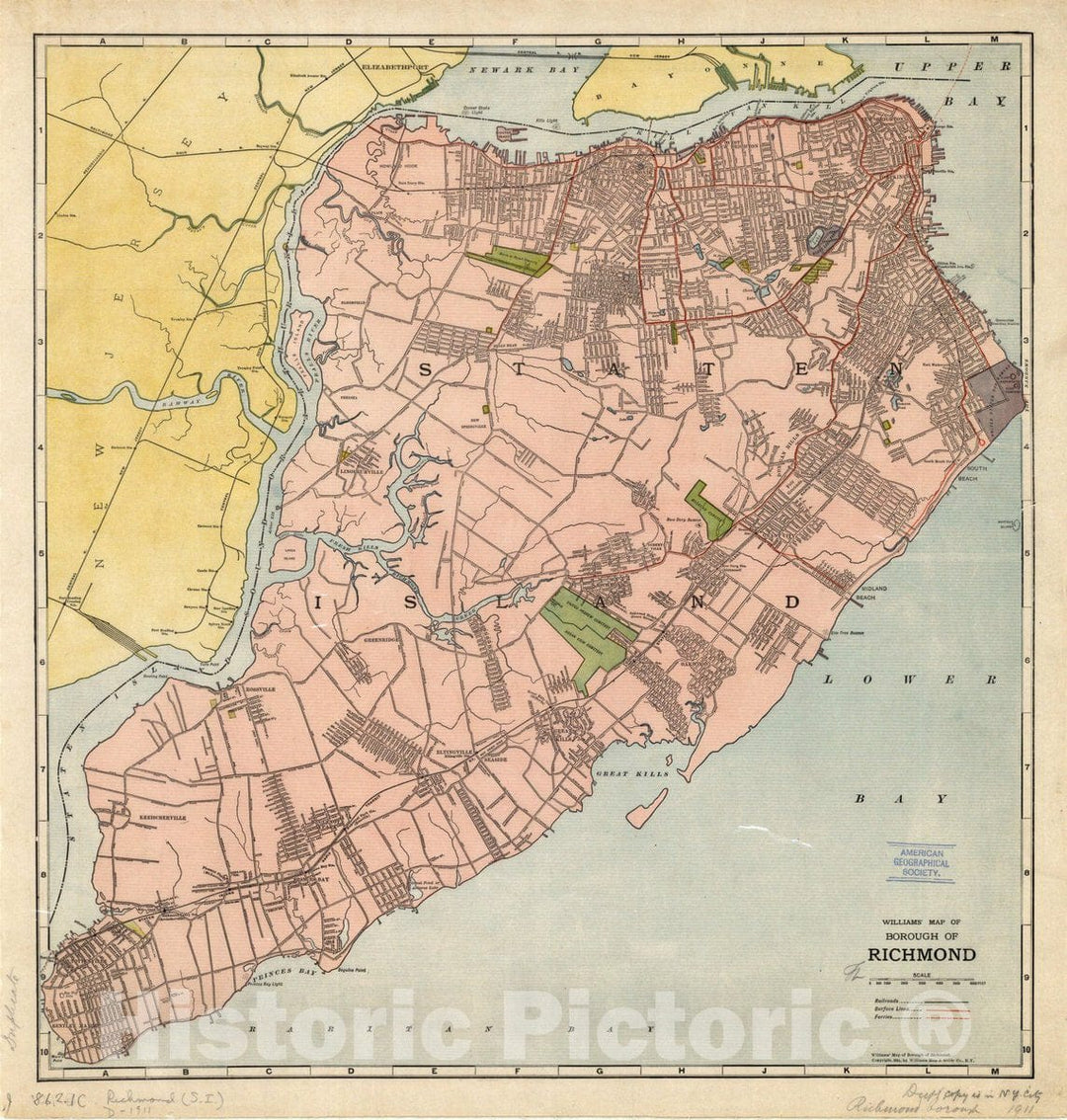 Map : Staten Island (New York) 1911, Williams' map of Borough of Richmond , Antique Vintage Reproduction