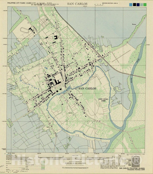 Map : San Carlos, Philippine Islands 1944, San Carlos, Philippine Islands, Pangasinan Province, Luzon, Antique Vintage Reproduction