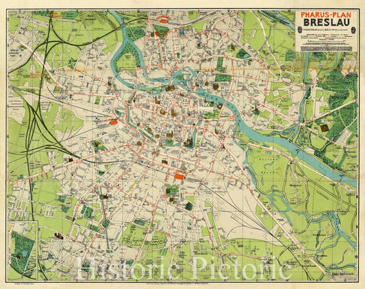 Map : Wroc?aw, Poland 1910, Pharus-Plan Breslau , Antique Vintage Reproduction