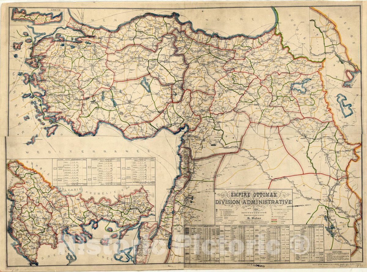 Map : Ottoman Empire 1899, Empire Ottoman : division administrative , Antique Vintage Reproduction