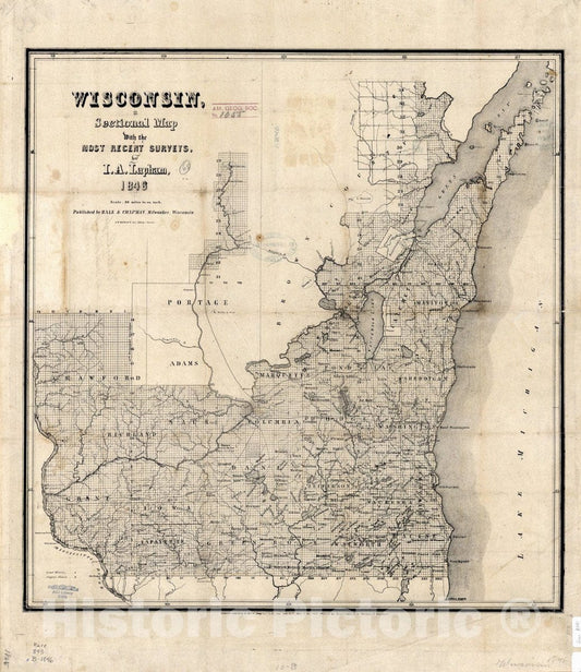 Map : Wisconsin 1846, Wisconsin, a sectional map with the most recent surveys , Antique Vintage Reproduction