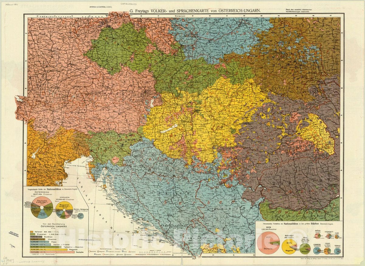 Map : Austria 1918 3, G. Freytags Volker- und Sprachenkarte von Osterreich-Ungarn , Antique Vintage Reproduction