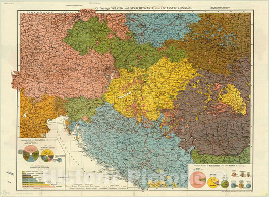 Map : Austria 1918 3, G. Freytags Volker- und Sprachenkarte von Osterreich-Ungarn , Antique Vintage Reproduction