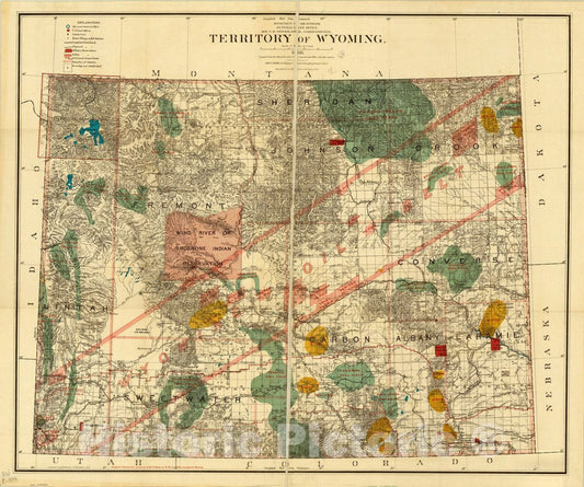 Map : Wyoming 1888, Territory of Wyoming : 1888 , Antique Vintage Reproduction