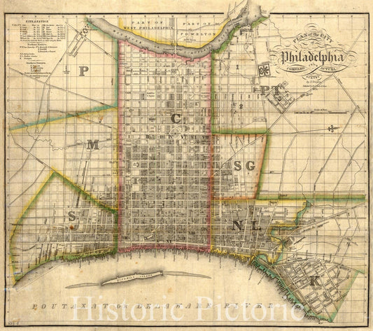 Map : Philadelphia (Pennsylvania) 1824, Plan of the city of Philadelphia , Antique Vintage Reproduction