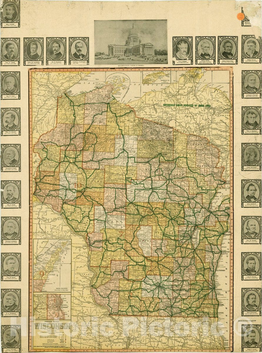 Map : Wisconsin 1913, Premier series Wisconsin , Antique Vintage Reproduction