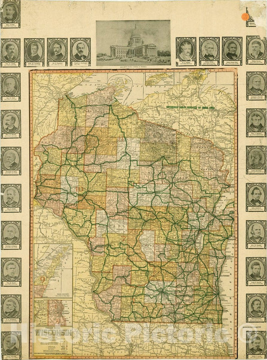 Map : Wisconsin 1913, Premier series Wisconsin , Antique Vintage Reproduction