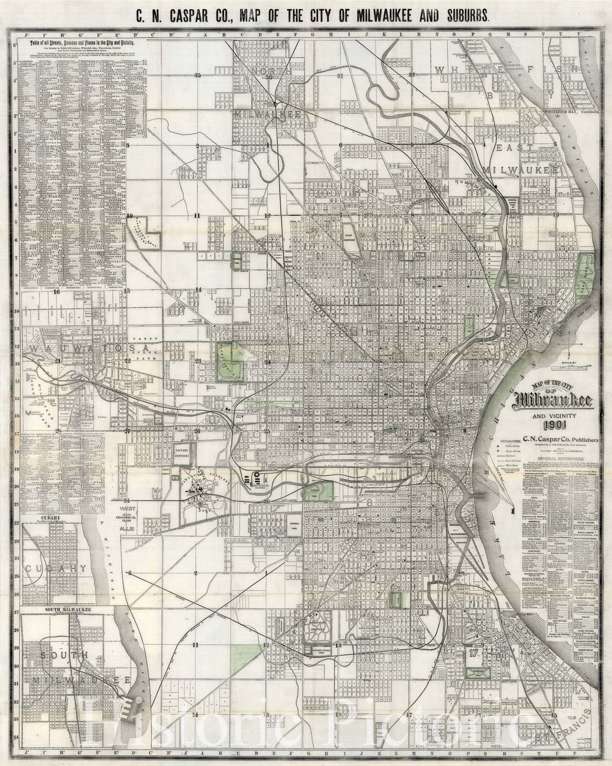 Map : Milwaukee (Wisconsin) 1901, Caspar's map of the city of Milwaukee , Antique Vintage Reproduction