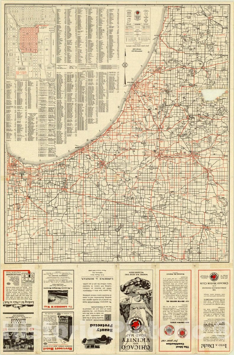 Map : Chicago, Illinois 1930 1, Chicago and vicinity road map , Antique Vintage Reproduction