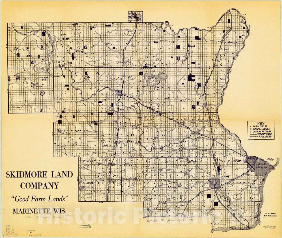 Map : Marinette, Wisconsin 1912 1, Skidmore Land Company, Good farm lands : Marinette, Wis., Antique Vintage Reproduction