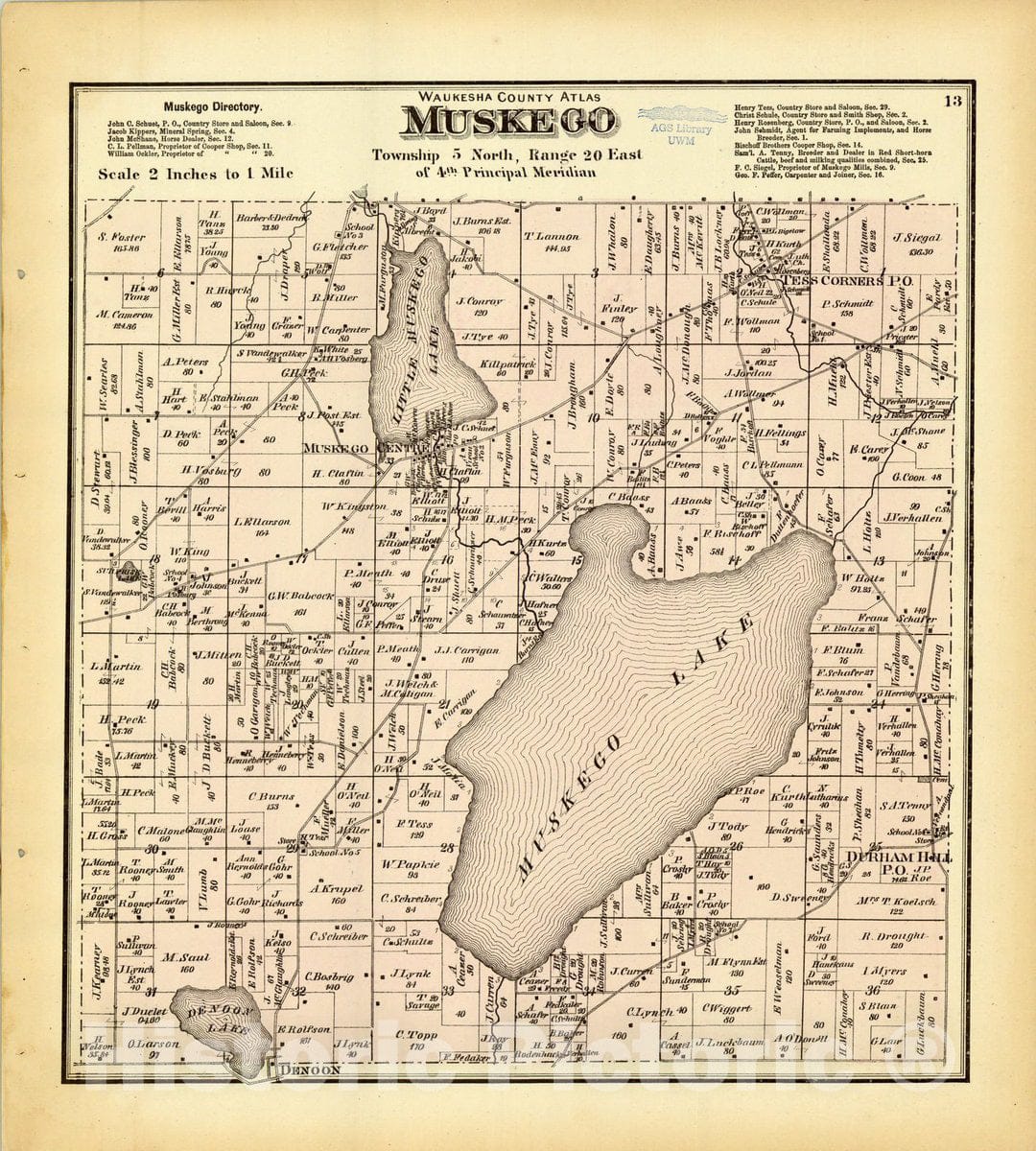 Map : Waukesha County, Wisconsin 1873 6, Antique Vintage Reproduction
