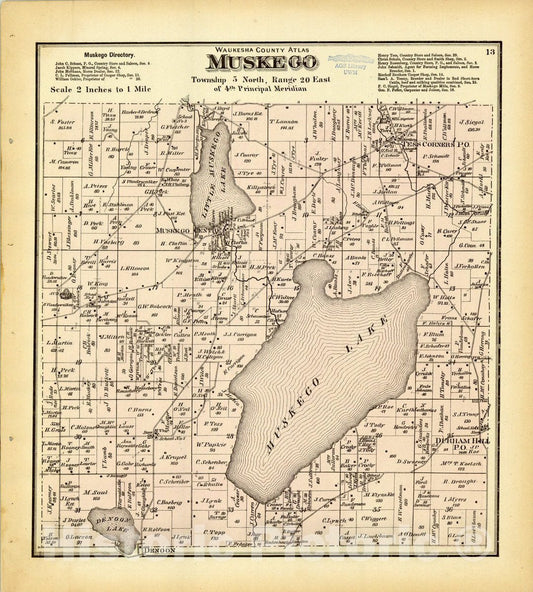 Map : Waukesha County, Wisconsin 1873 6, Antique Vintage Reproduction
