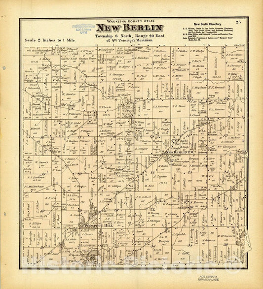 Map : Waukesha County, Wisconsin 1873 7, Antique Vintage Reproduction