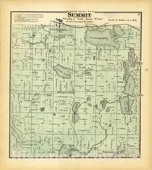 Map : Waukesha County, Wisconsin 1873 8, Antique Vintage Reproduction